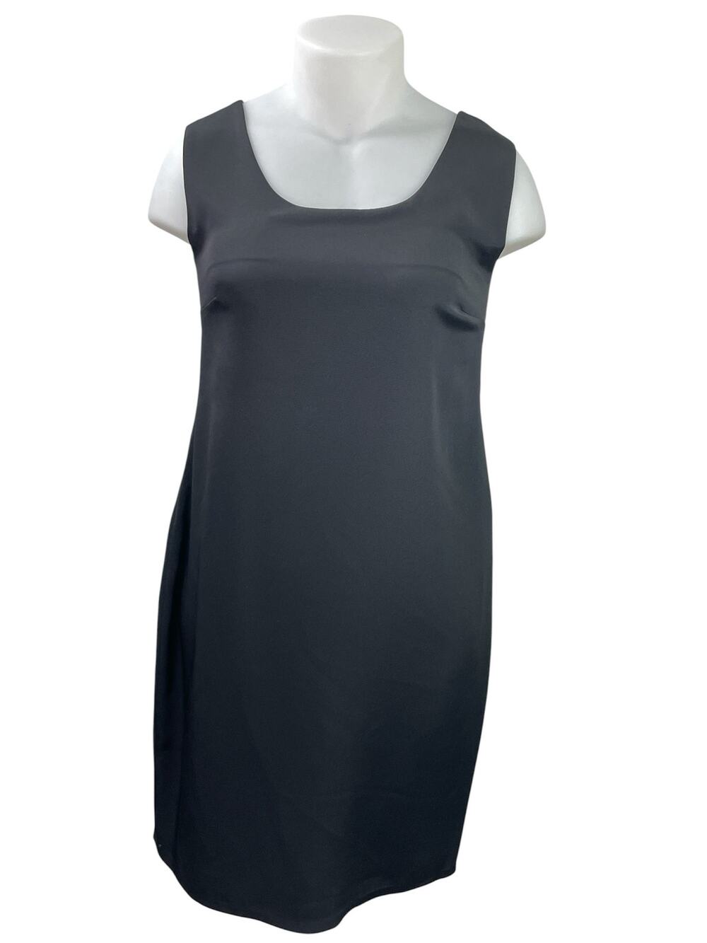 E Emelle Design Black Sleeveless Silk Crepe Scoop Neck Midi Sheath Dress L/XL